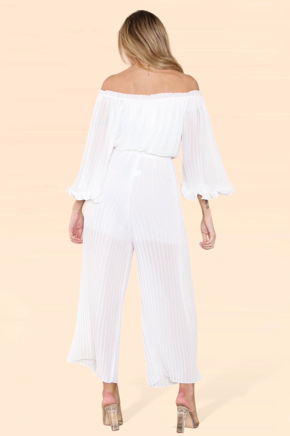 Sofia Bardot Pleated Frill Jumpsuit