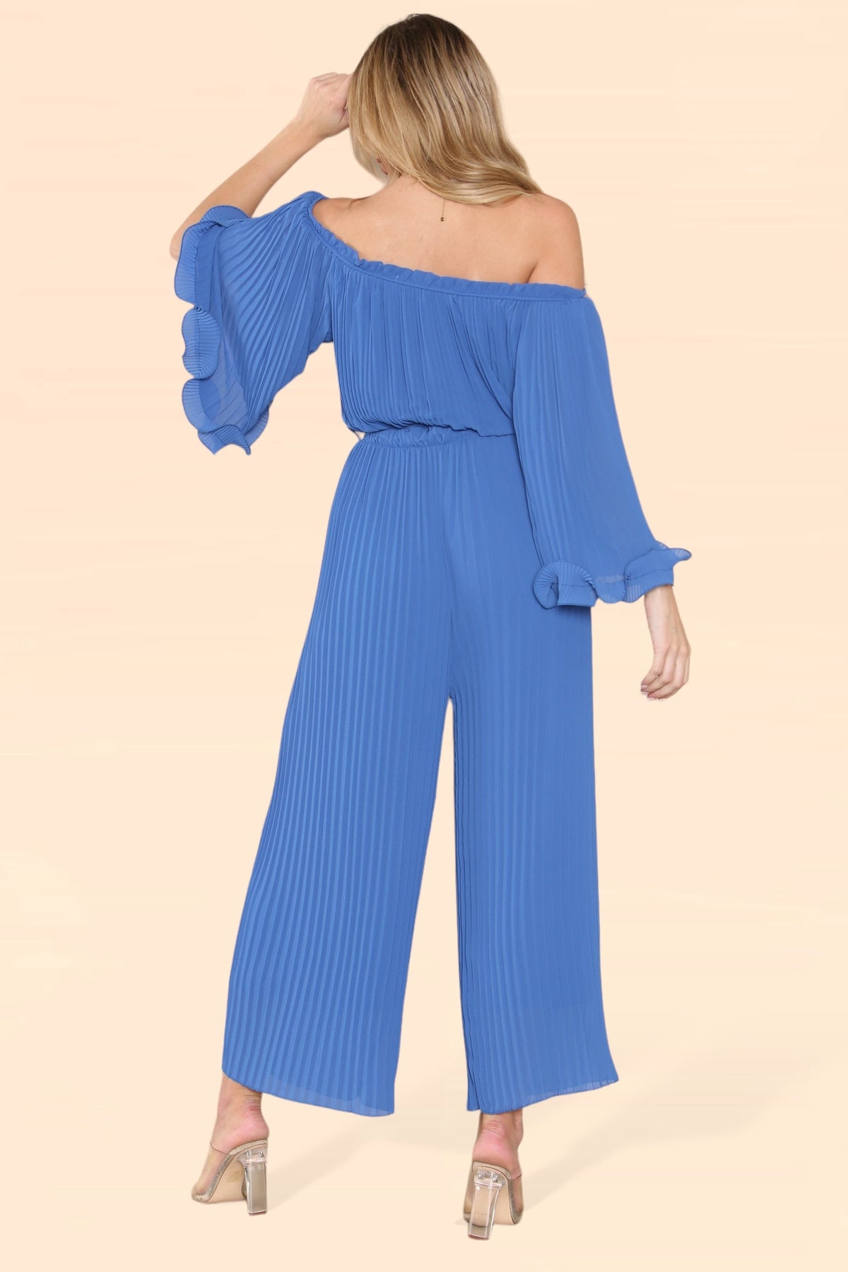 Sofia Bardot Pleated Frill Jumpsuit