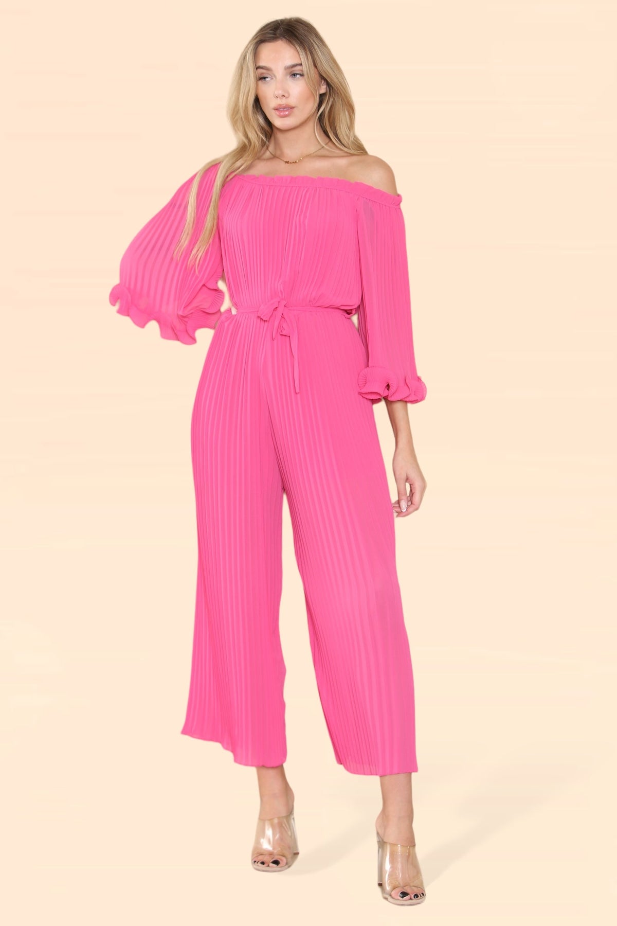 Sofia Bardot Pleated Frill Jumpsuit