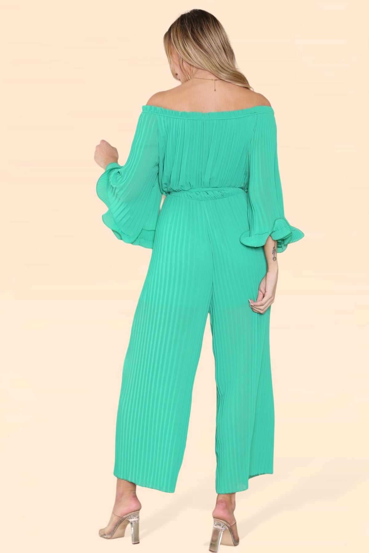 Sofia Bardot Pleated Frill Jumpsuit