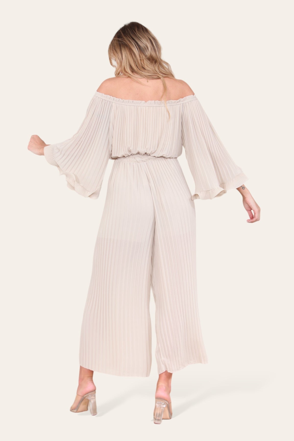 Sofia Bardot Pleated Frill Jumpsuit