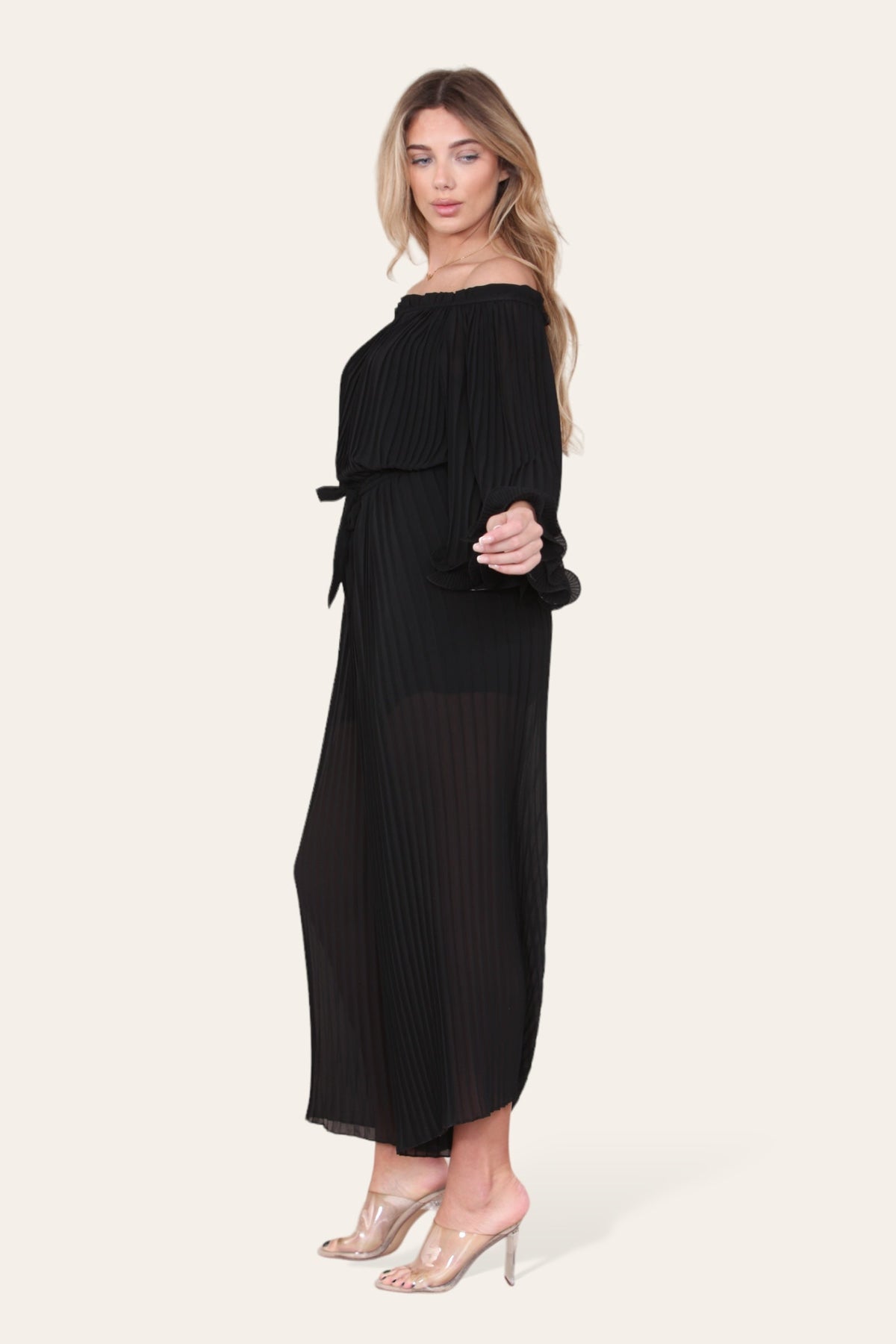 Sofia Bardot Pleated Frill Jumpsuit