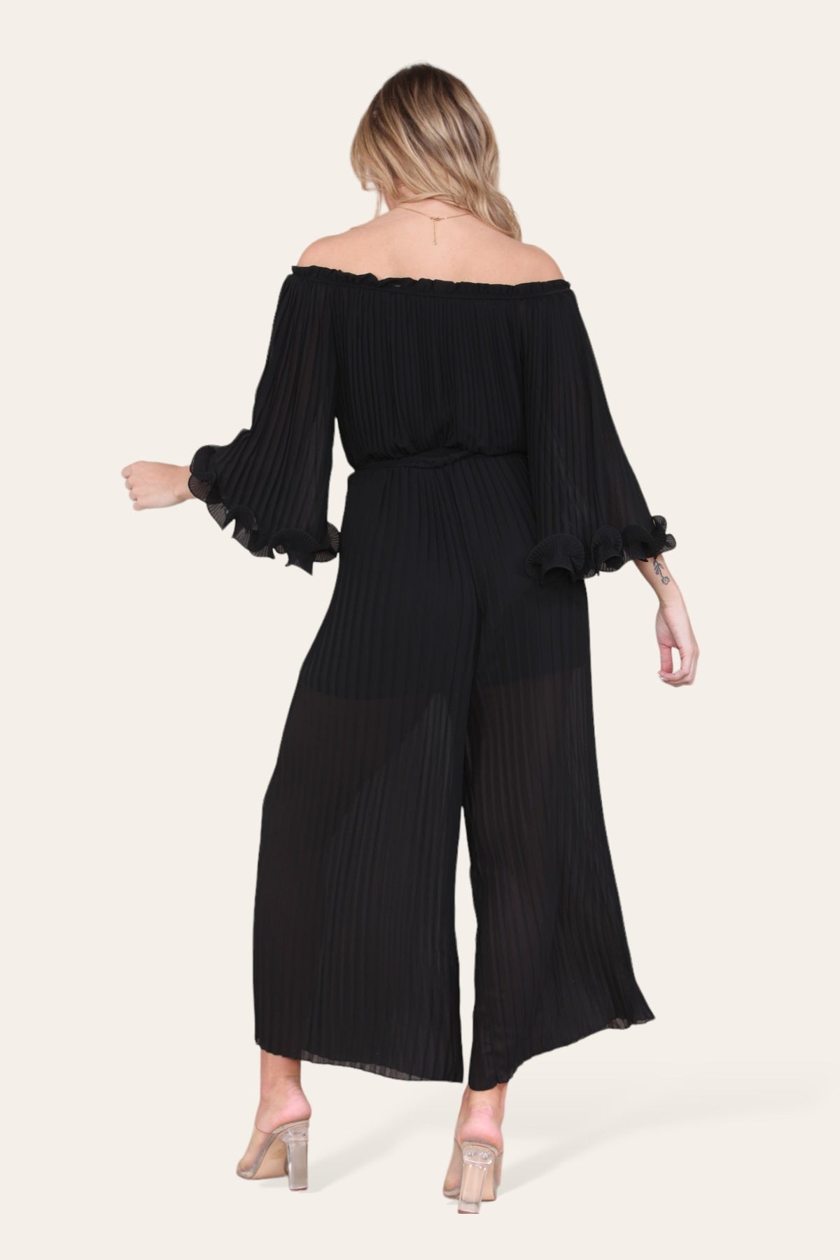 Sofia Bardot Pleated Frill Jumpsuit