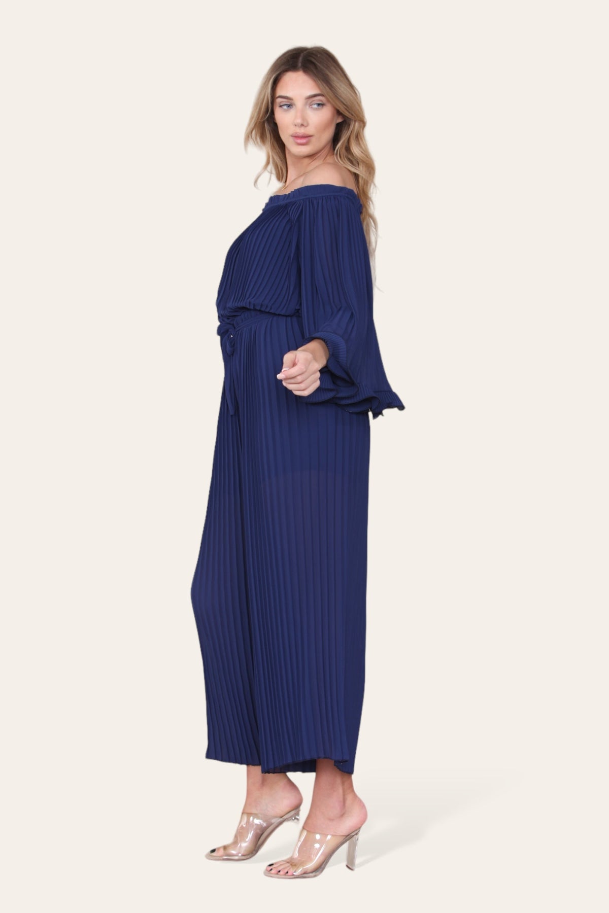 Sofia Bardot Pleated Frill Jumpsuit
