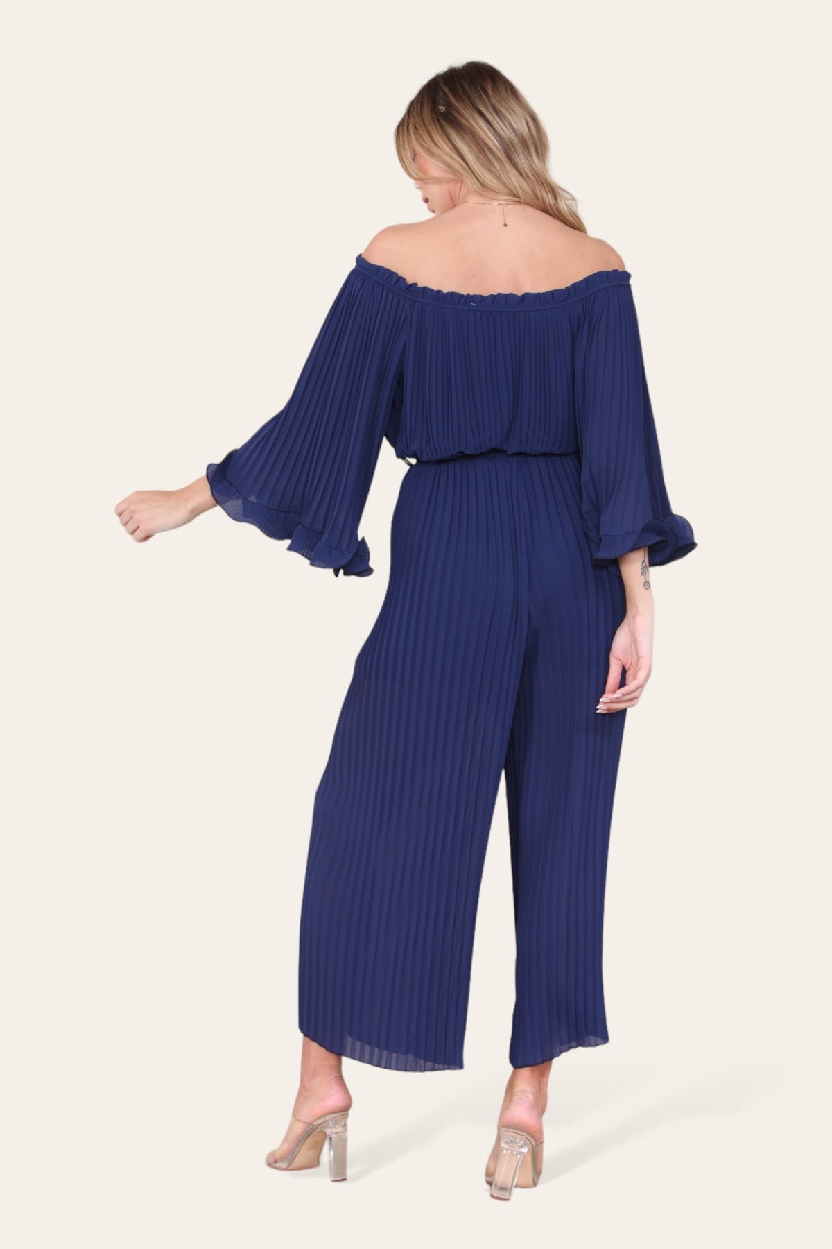 Sofia Bardot Pleated Frill Jumpsuit