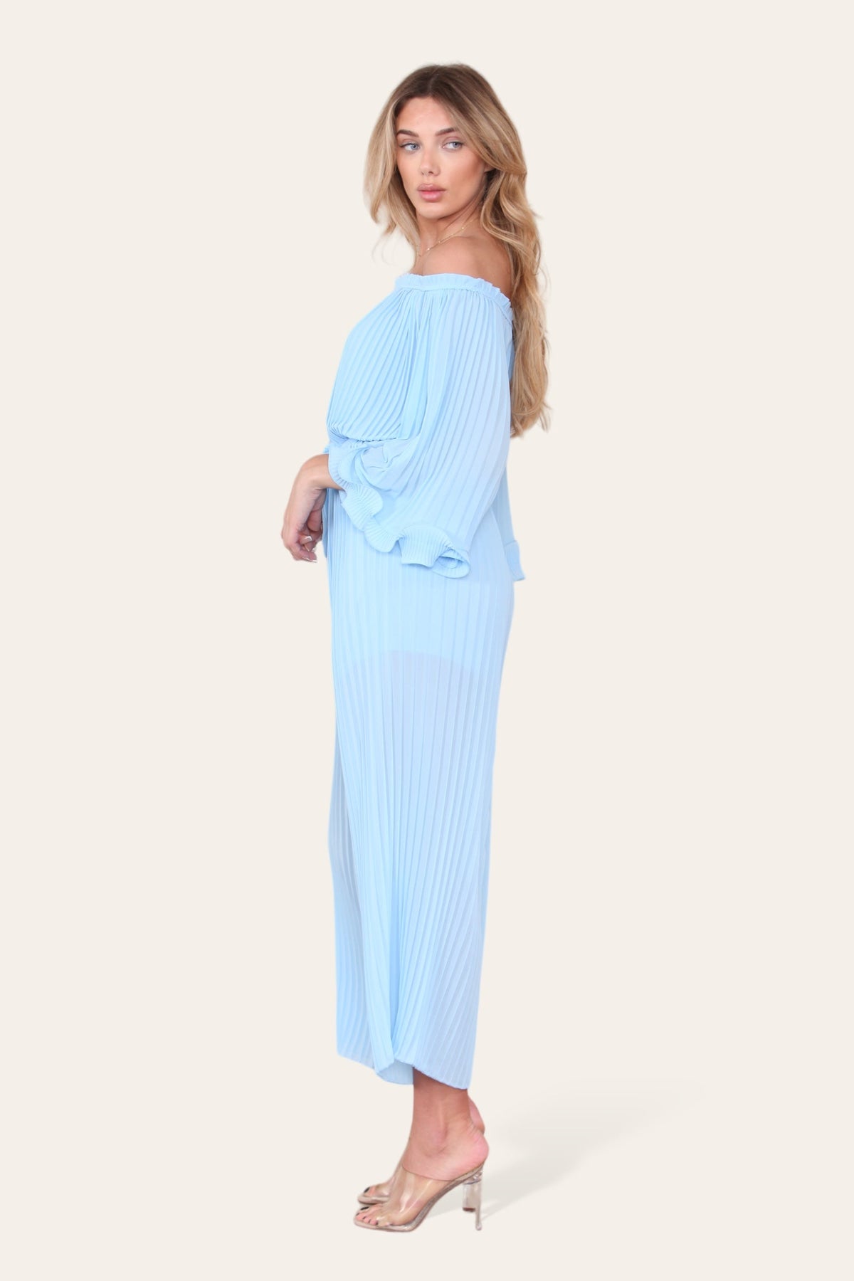 Sofia Bardot Pleated Frill Jumpsuit