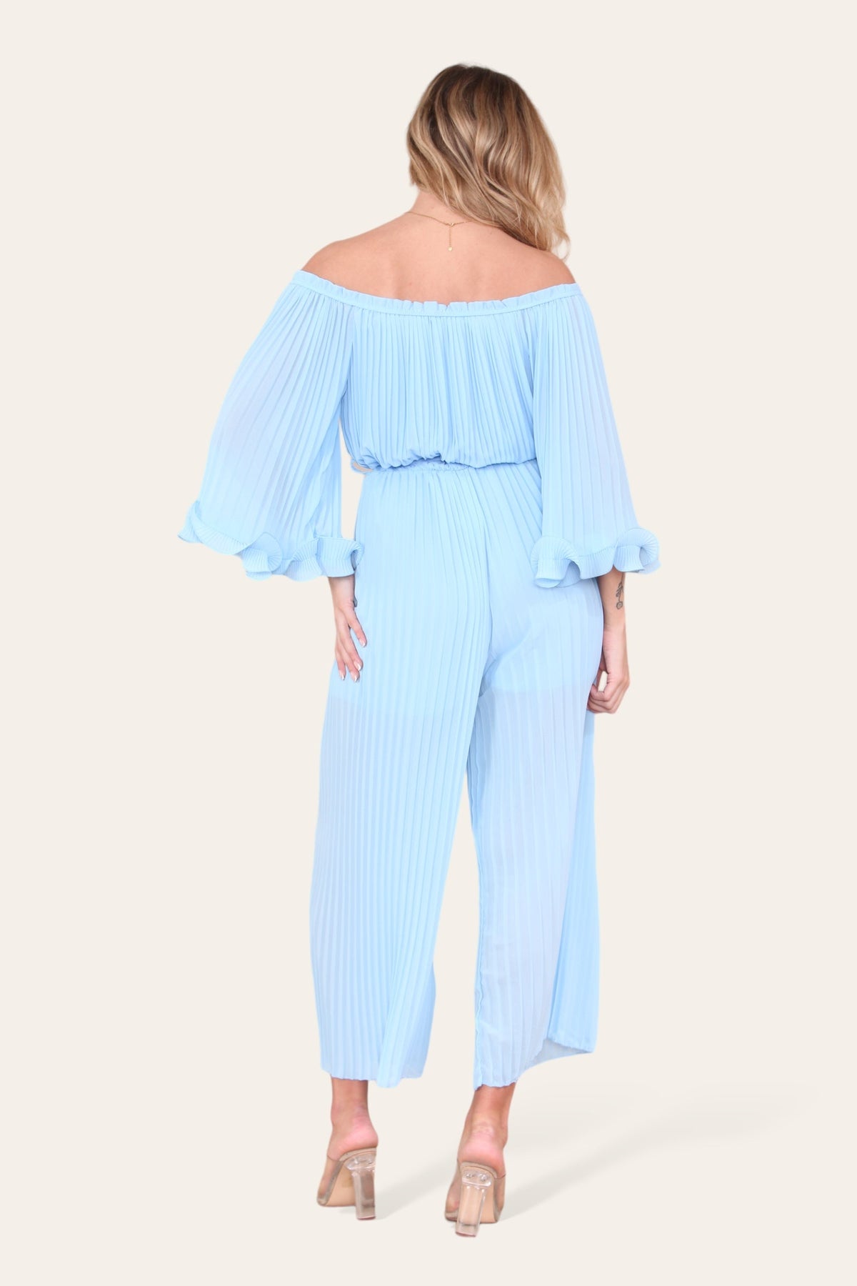 Sofia Bardot Pleated Frill Jumpsuit