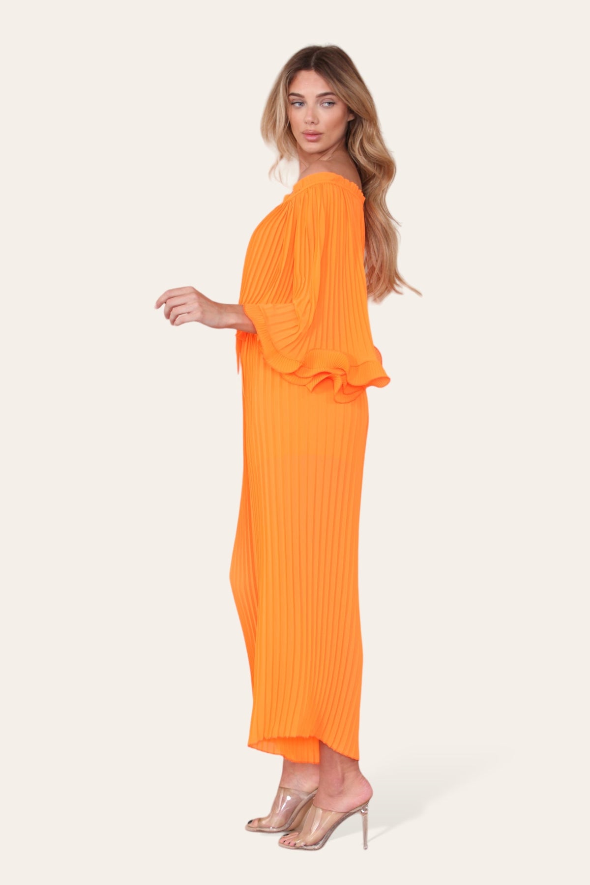 Sofia Bardot Pleated Frill Jumpsuit