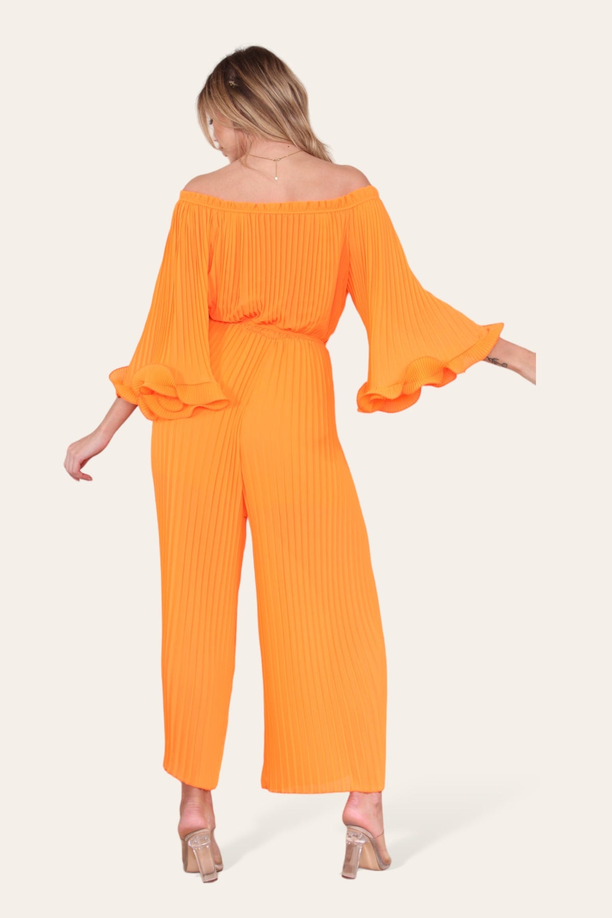 Sofia Bardot Pleated Frill Jumpsuit